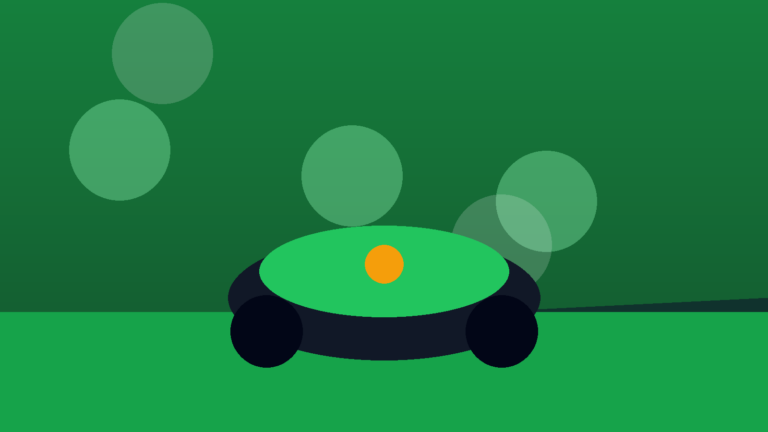 Wire-free robot lawn mower on a neatly maintained garden lawn