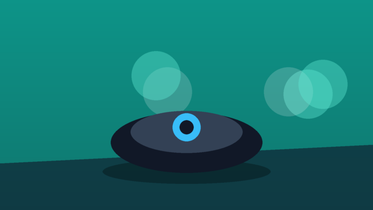 Generic modern robot vacuum with an automated dock cleaning a living room floor